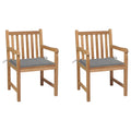 Gartenstühle 2 Stk. mit Grauen Kissen Massivholz Teak