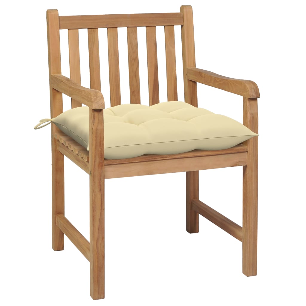 Gartenstühle 2 Stk. mit Cremeweißen Kissen Massivholz Teak
