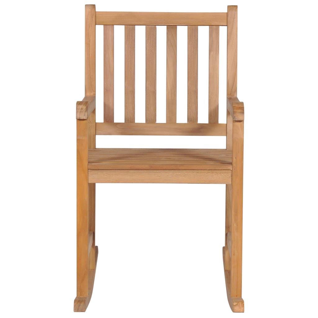 Schaukelstuhl mit Cremeweißem Kissen Massivholz Teak