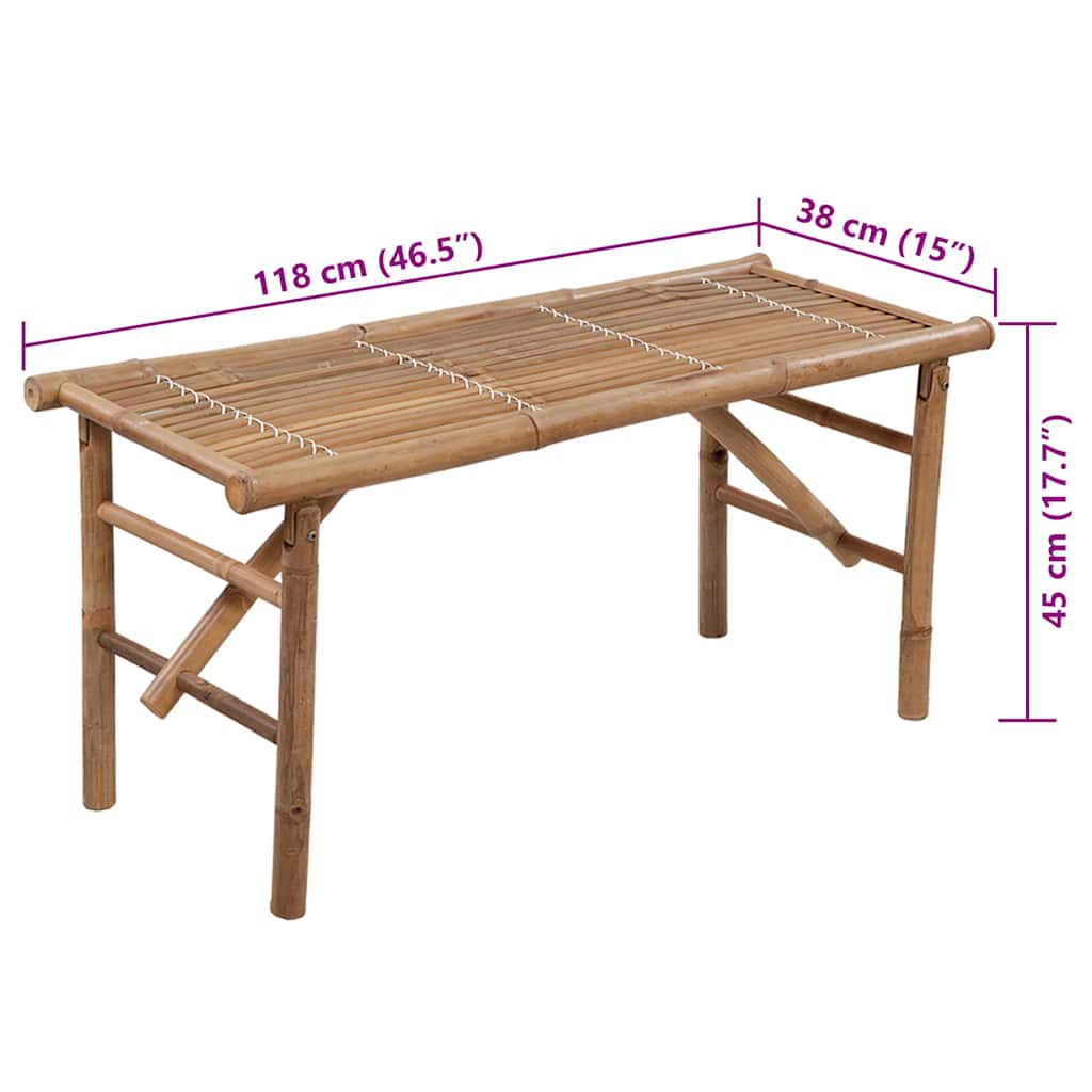 Klappbare Gartenbank mit Auflage 118 cm Bambus