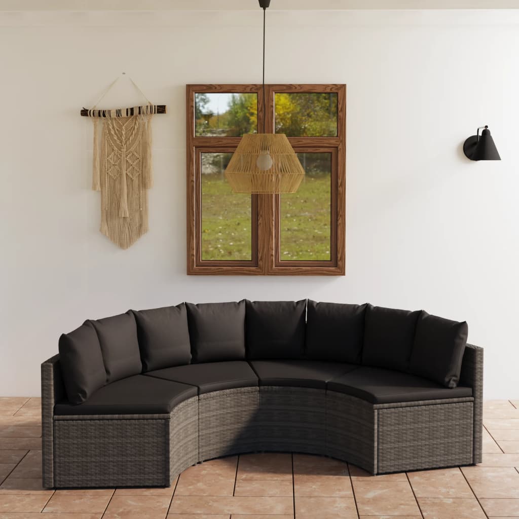 4-tlg. Garten-Sofagarnitur mit Auflagen Poly Rattan Grau