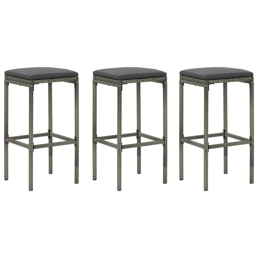 4-tlg. Gartenbar-Set mit Kissen Poly Rattan Grau