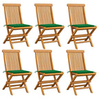 Gartenstühle mit Grünen Kissen 6 Stk. Massivholz Teak