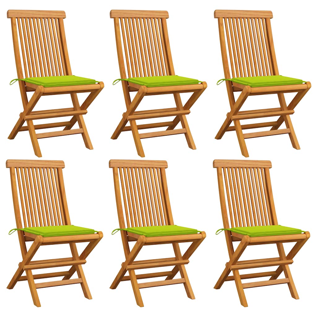 Gartenstühle mit Hellgrünen Kissen 6 Stk. Massivholz Teak