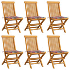 Gartenstühle mit Kissen 6 Stk. Rot Karomuster Massivholz Teak