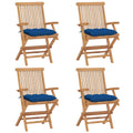 Gartenstühle mit Blauen Kissen 4 Stk. Massivholz Teak