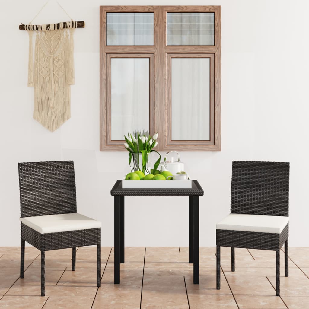 3-tlg. Garten-Essgruppe Poly Rattan Schwarz