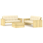 3-tlg. Garten-Lounge-Set mit Kissen Kiefernholz Imprägniert