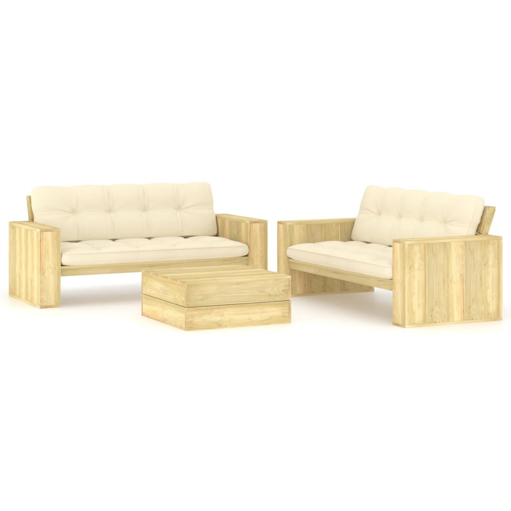 3-tlg. Garten-Lounge-Set mit Kissen Kiefernholz Imprägniert