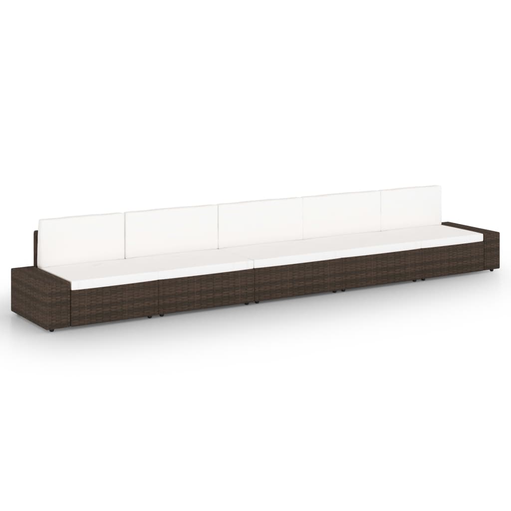 5-tlg. Garten-Lounge-Set mit Kissen Braun Poly Rattan