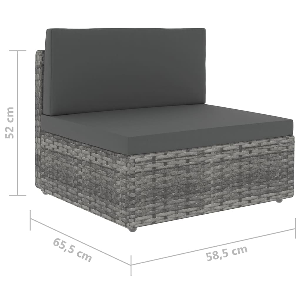 4-tlg. Garten-Lounge-Set mit Kissen Grau Poly Rattan