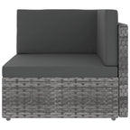 6-tlg. Garten-Lounge-Set mit Kissen Grau Poly Rattan