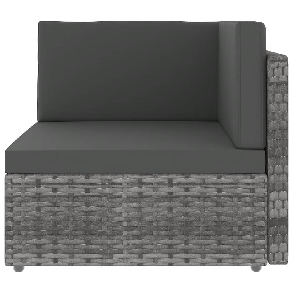 7-tlg. Garten-Lounge-Set mit Kissen Grau Poly Rattan