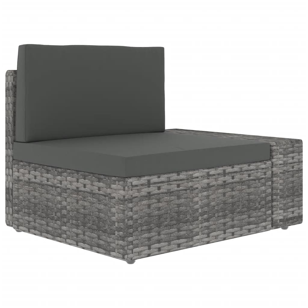 7-tlg. Garten-Lounge-Set mit Kissen Grau Poly Rattan