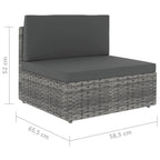 5-tlg. Garten-Lounge-Set mit Kissen Grau Poly Rattan