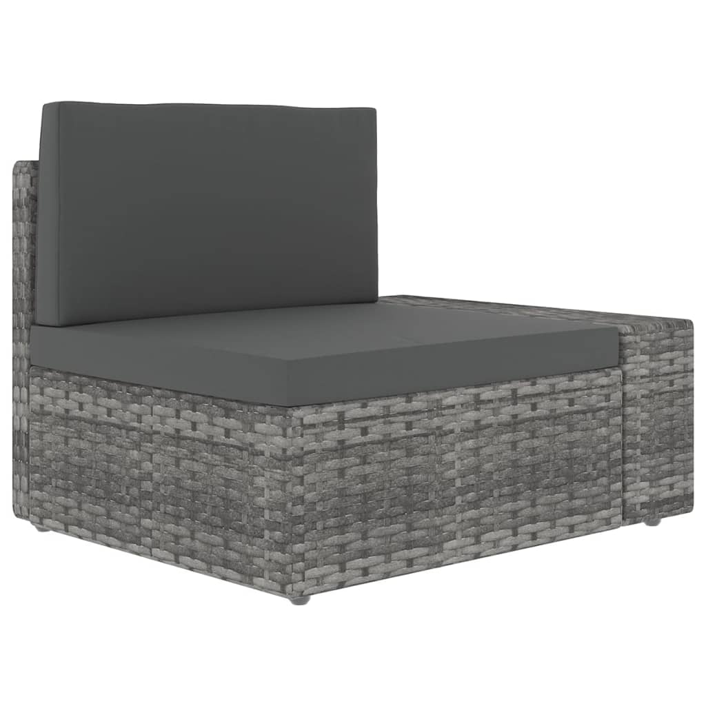 11-tlg. Garten-Lounge-Set mit Kissen Grau Poly Rattan