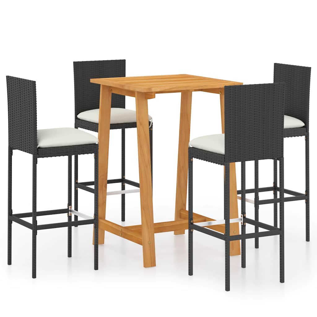 5-tlg. Gartenbar-Set mit Kissen Schwarz
