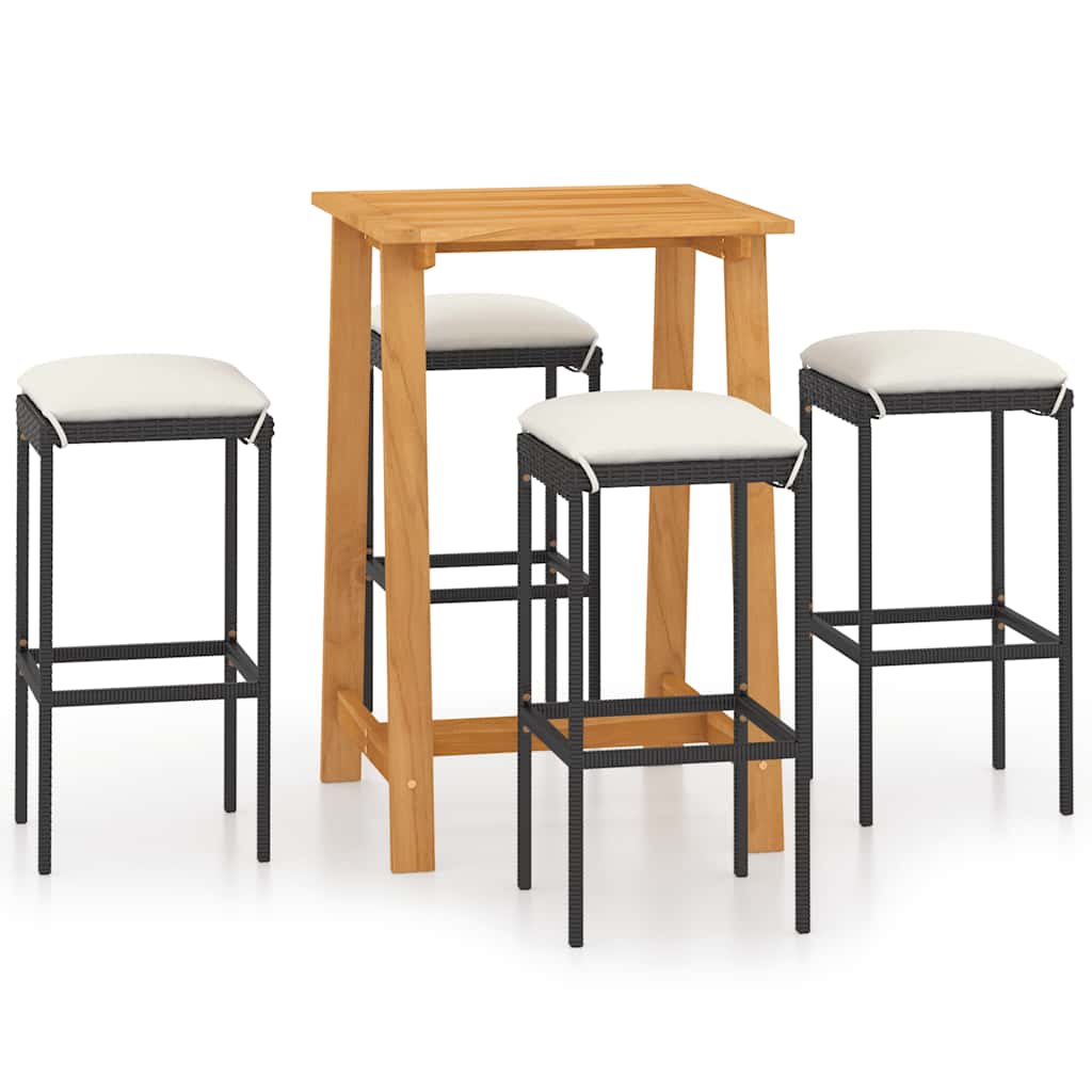5-tlg. Gartenbar-Set mit Kissen Schwarz