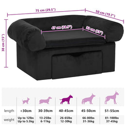 vidaXL Hundesofa mit Schublade Schwarz 75x50x38 cm Plüsch