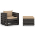 2-tlg. Garten-Lounge-Set mit Kissen Grau Imprägniertes Holz