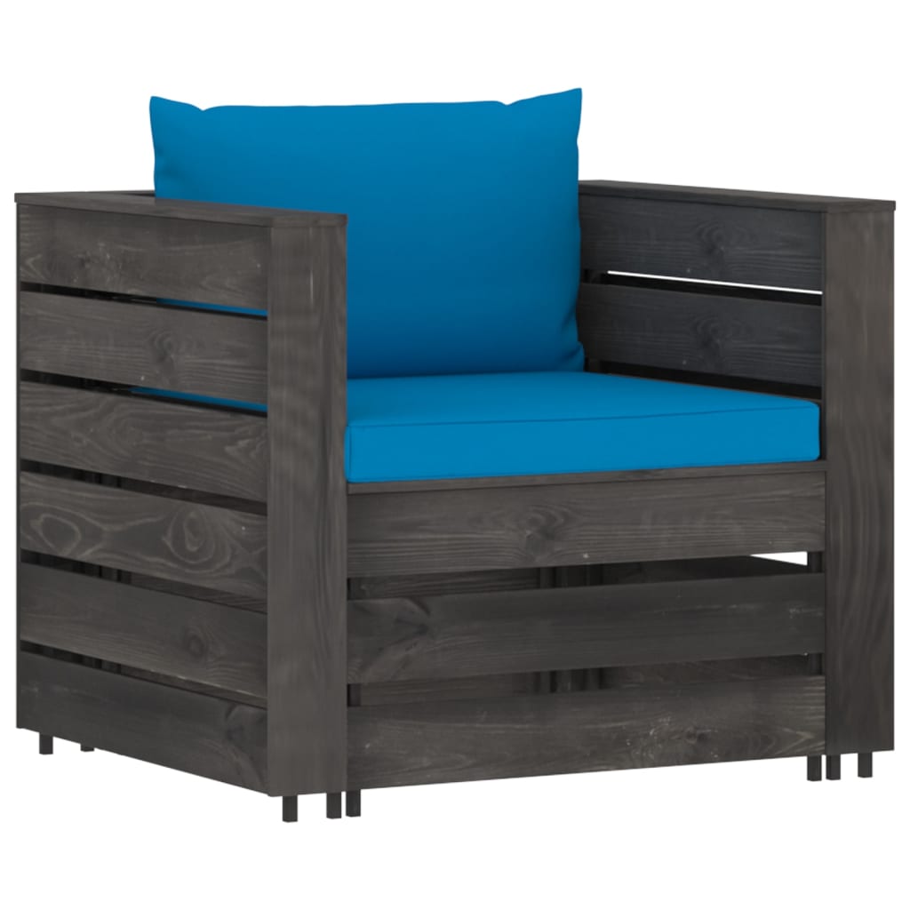 2-tlg. Garten-Lounge-Set mit Kissen Grau Imprägniertes Holz