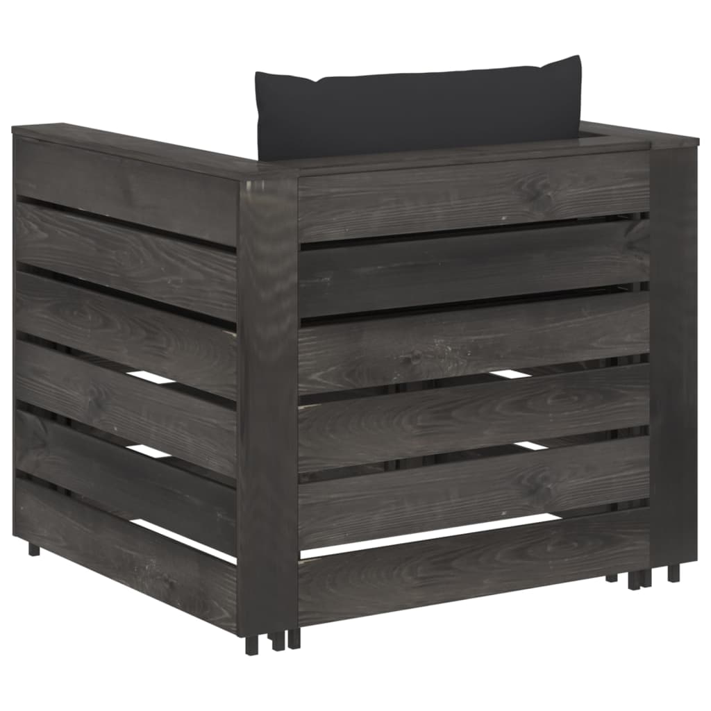 2-tlg. Garten-Lounge-Set mit Kissen Grau Imprägniertes Holz