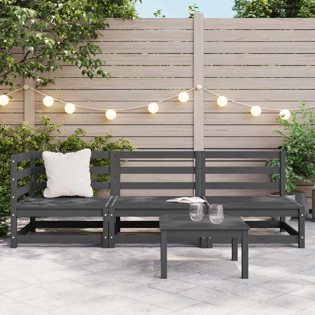 3-tlg. Garten-Lounge-Set Grau Kiefer Massivholz
