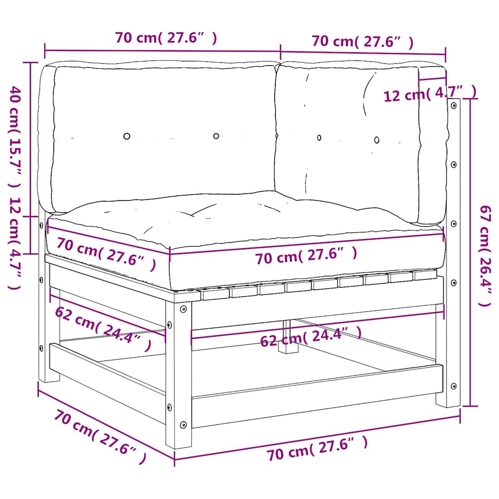 Gartensofa 2-Sitzer mit Kissen Kiefer Massivholz