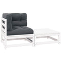 2-tlg. Garten-Lounge-Set mit Kissen Weiß Kiefer Massivholz