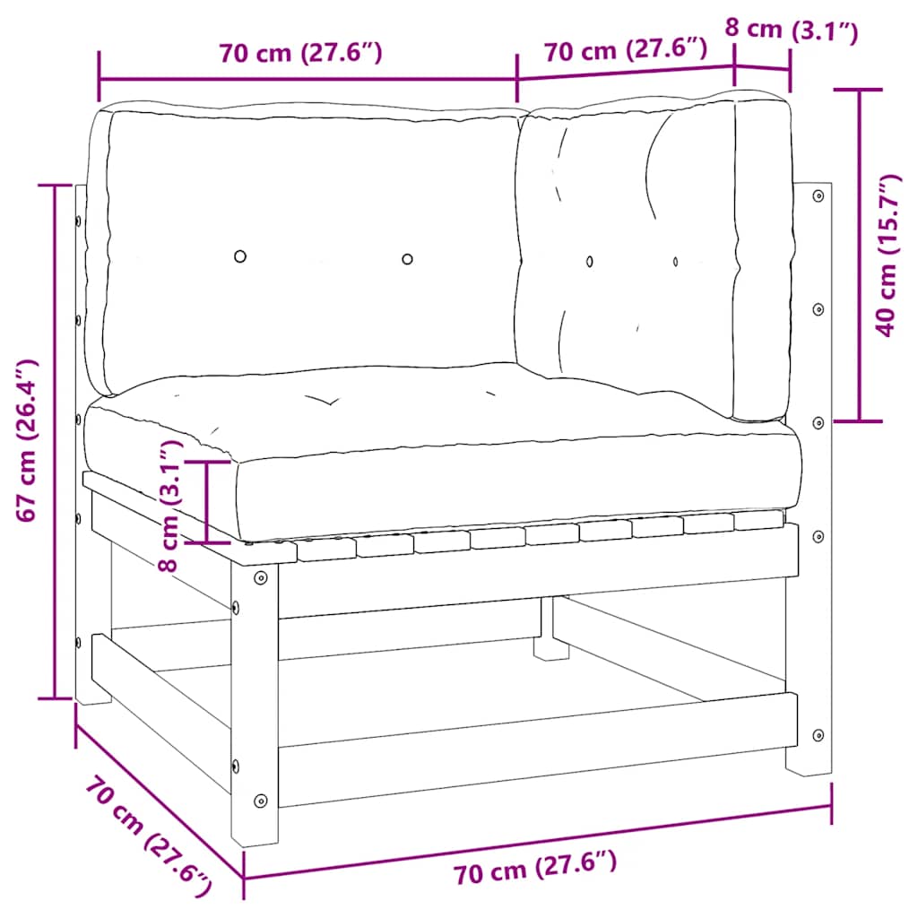 2-tlg. Garten-Lounge-Set mit Kissen Weiß Kiefer Massivholz