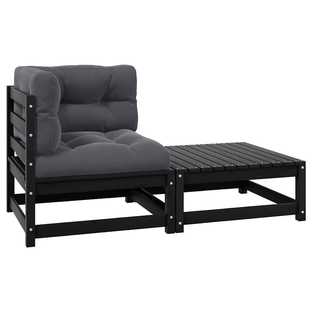 2-tlg. Garten-Lounge-Set mit Kissen Schwarz Kiefer Massivholz
