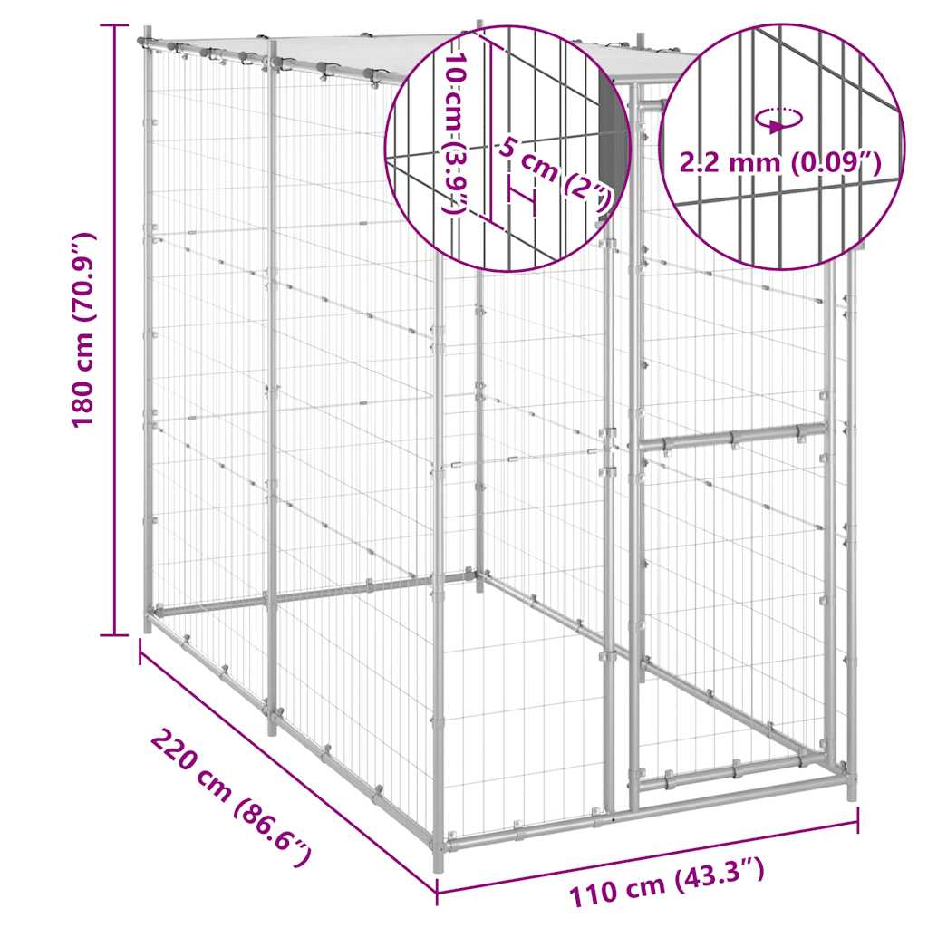 Outdoor-Hundezwinger mit Dach Verzinkter Stahl 110x220x180 cm