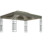 Pavillon mit Doppeldach & LED-Lichterkette 3x4 m Taupe