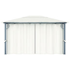 Pavillon mit Vorhängen & LED-Lichterkette 400x300 cm Creme Alu