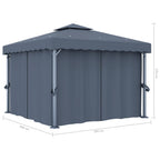 Pavillon mit Vorhängen & LED-Lichterkette 3x3 m Anthrazit