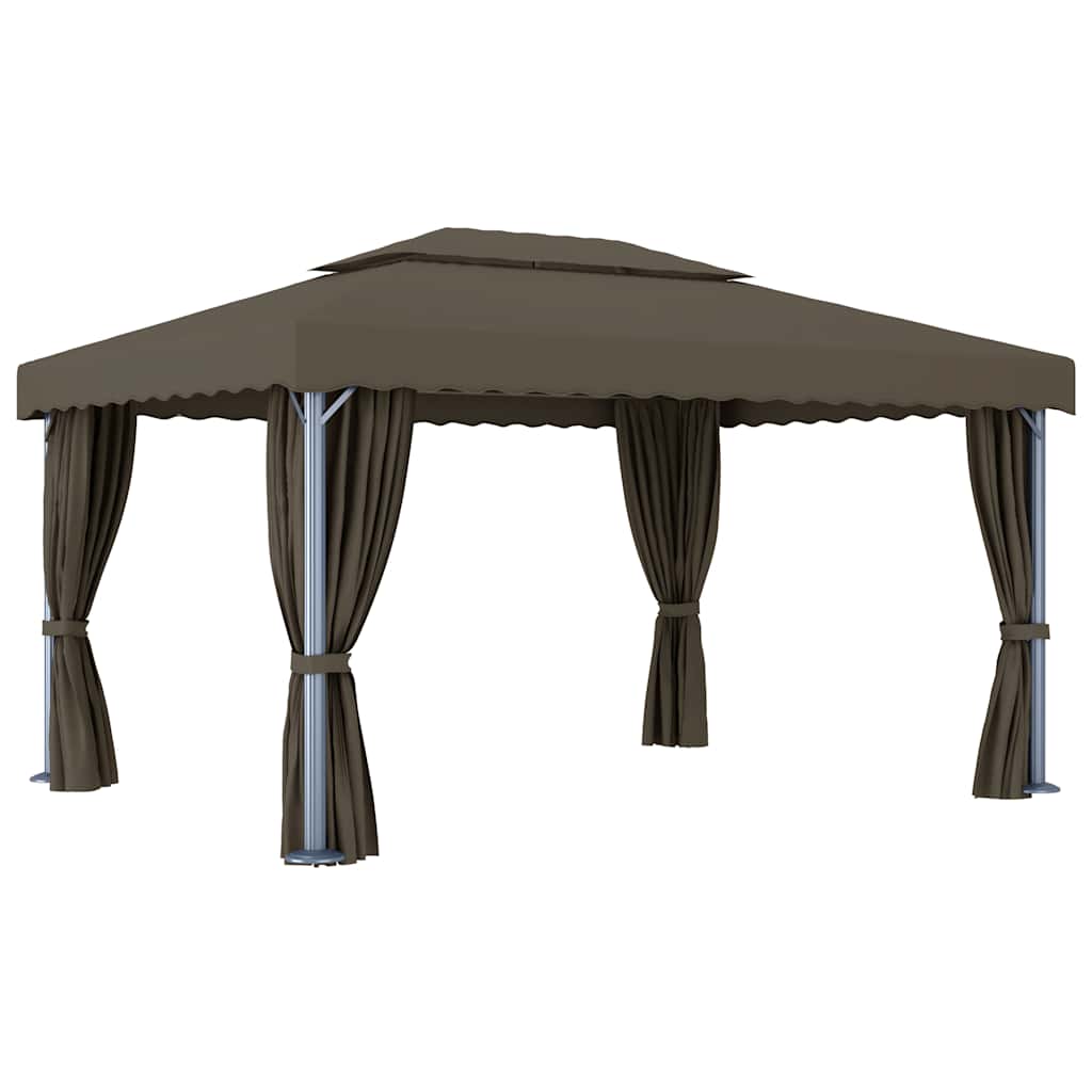 Pavillon mit Vorhängen & LED-Lichterkette 4x3 m Taupe