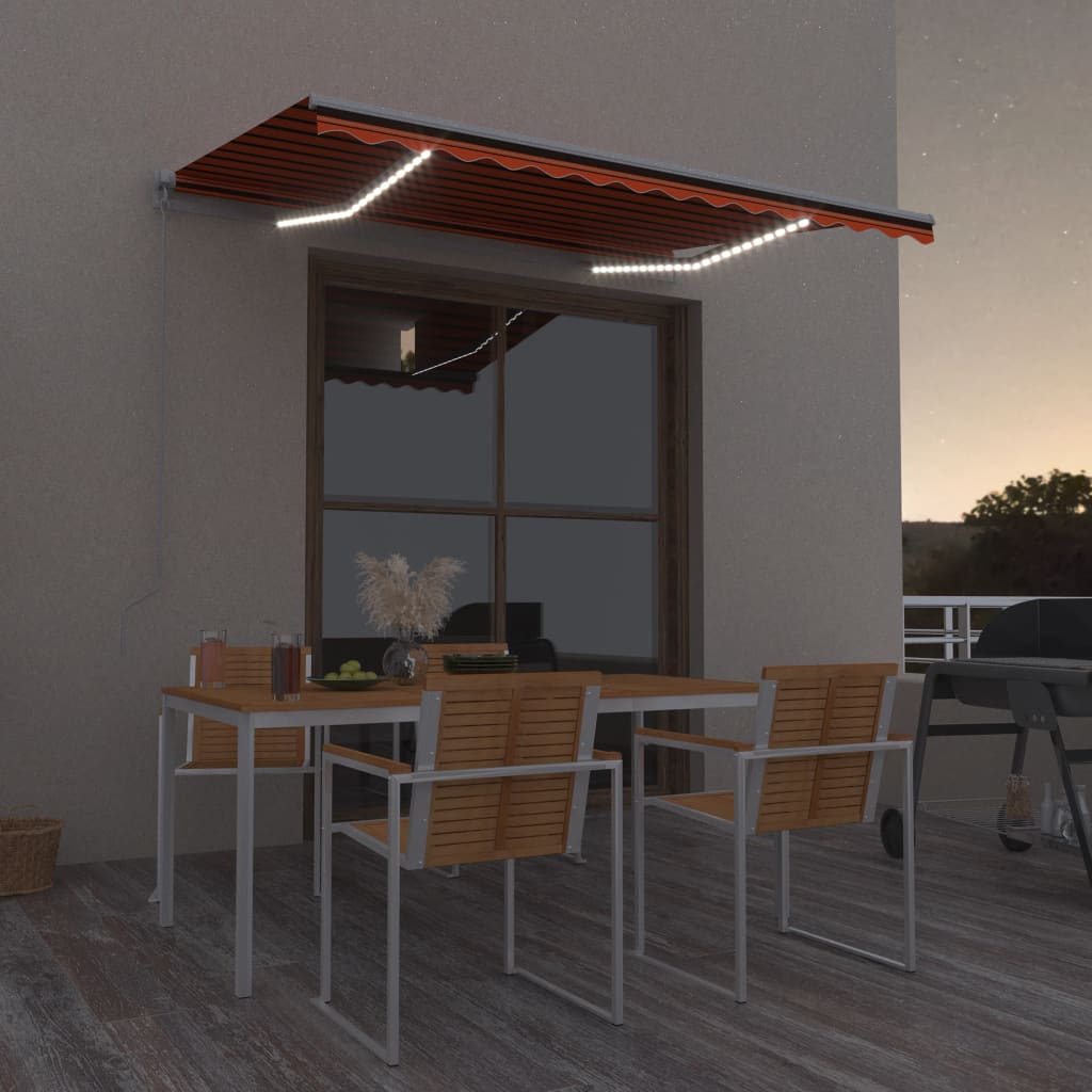 Markise Manuell Einziehbar mit LED 300x250 cm Orange und Braun