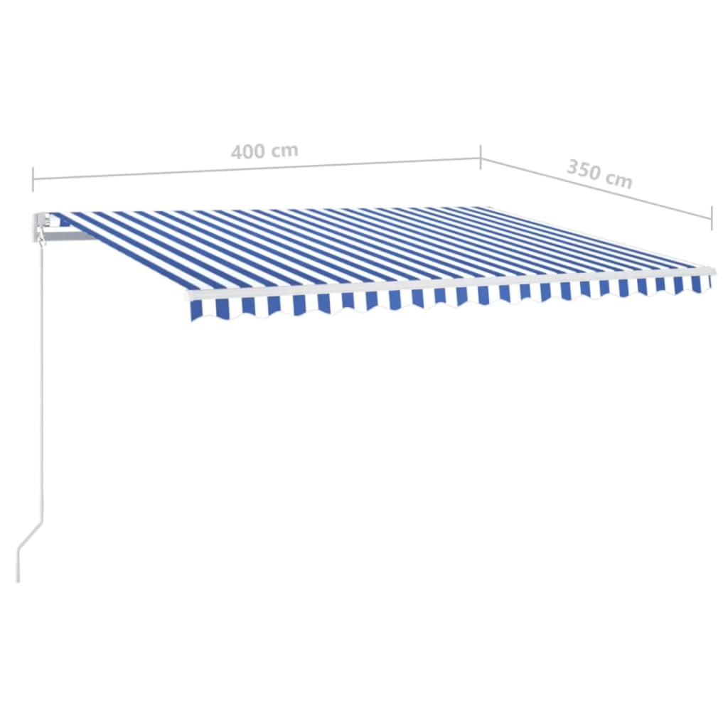 Markise Manuell Einziehbar mit LED 400x350 cm Blau und Weiß