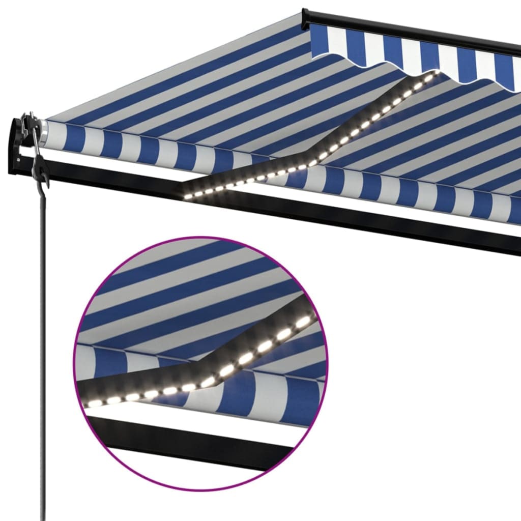 Automatische Markise mit LED & Windsensor 300x250 cm Blau Weiß