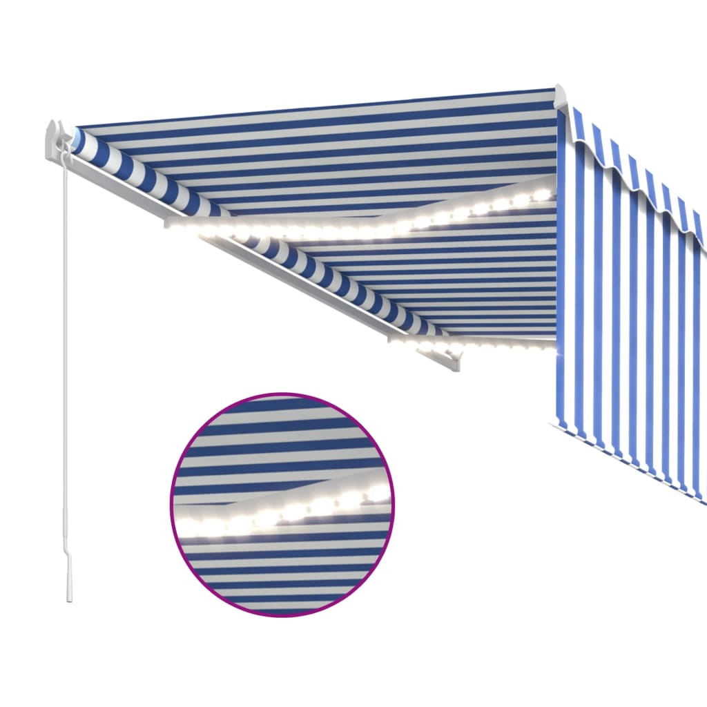 Markise Manuell Einziehbar mit Rollo & LED 3x2,5m Blau & Weiß