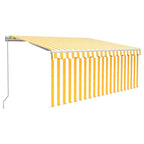 Markise Manuell Einziehbar mit Rollo & LED 3x2,5 m Gelb & Weiß