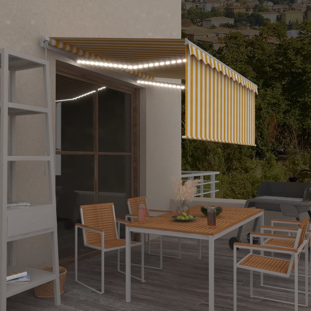 Markise Manuell Einziehbar mit Rollo & LED 3x2,5 m Gelb & Weiß