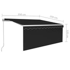Markise Manuell Einziehbar mit Rollo 3,5x2,5 m Anthrazit