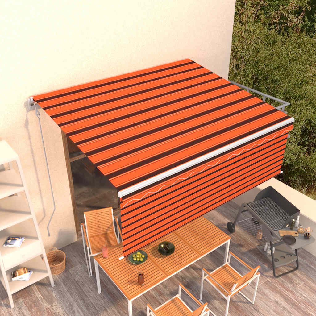 Markise Automatisch Einziehbar mit Volant 4x3m Orange und Braun