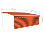 Markise Manuell Einziehbar mit Rollo & LED 4,5x3 m Orange Braun