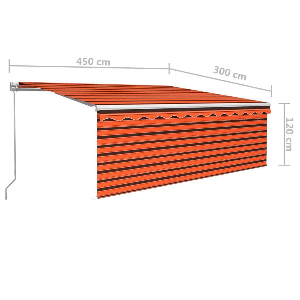 Markise Manuell Einziehbar mit Rollo & LED 4,5x3 m Orange Braun