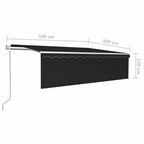Markise Automatisch mit Rollo LED Windsensor 5x3m Anthrazit