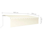 Markise Manuell Einziehbar mit Rollo & LED 6x3 m Creme