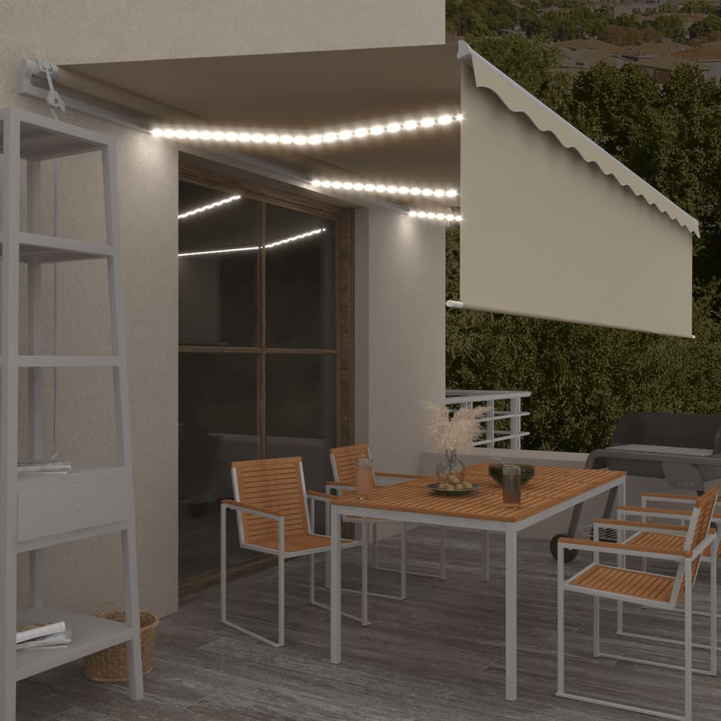 Markise Automatisch mit Rollo LED Windsensor 6x3 m Creme