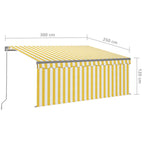 Markise Manuell Einziehbar mit Rollo LED 3x2,5m Gelb & Weiß